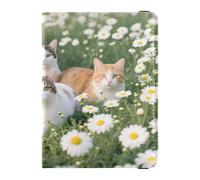 Leather Passport and Vaccine Card Holder Combo Travel Passport Wallet With Vaccination Card Slot Passport Holder Case for Men and Women Waterproof, Cats in Daisy Field, One Size, Modern