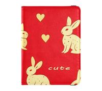 Leather Passport and Vaccine Card Holder Combo Travel Passport Wallet With Vaccination Card Slot Passport Cover Holder Wallet Case for Men and Women Waterproof, Bunny love red Pattern, One Size