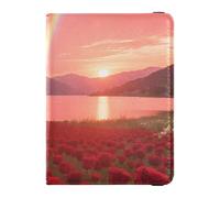 Leather Passport and Vaccine Card Holder Combo Travel Passport Wallet With Vaccination Card Slot Passport Holder Case for Men and Women Waterproof, Rose Field View, One Size, Modern