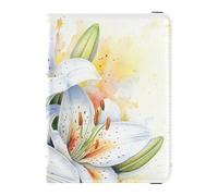 Leather Passport and Vaccine Card Holder Combo Travel Passport Wallet With Vaccination Card Slot Passport Cover Holder Wallet Case for Men and Women Waterproof, Lily Flower Watercolor Art, One Size
