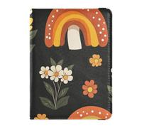 Leather Passport and Vaccine Card Wallet Combo Passport Case Travel Documents Wallet Passport Cover with RFID Blocking for Women and Men Waterproof, Rainbow Flower Mushroom Art, One Size, Modern