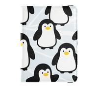 Leather Passport and Vaccine Card Wallet Combo Passport Case Travel Documents Wallet Passport Cover with RFID Blocking for Women and Men Waterproof, Penguin Group Light Blue Design, One Size, Modern