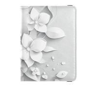 Leather Passport and Vaccine Card Wallet Combo Passport Case Travel Documents Wallet Passport Cover with RFID Blocking for Women and Men Waterproof, White Paper Flower 3D Art, One Size, Modern