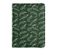 Leather Passport and Vaccine Card Wallet Combo Passport Case Travel Documents Wallet Passport Cover with RFID Blocking for Women and Men Waterproof, Green Alligator Repeat, One Size, Modern