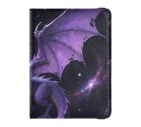 Leather Passport and Vaccine Card Wallet Combo Passport Case Travel Documents Wallet Passport Cover with RFID Blocking for Women and Men Waterproof, Purple Dragon Fantasy Art, One Size, Modern