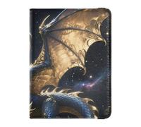 Leather Passport and Vaccine Card Wallet Combo Passport Case Travel Documents Wallet Passport Cover with RFID Blocking for Women and Men Waterproof, Fantasy Dragon Night Sky Art, One Size, Modern