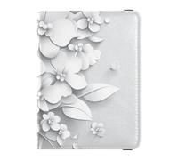 Leather Passport and Vaccine Card Wallet Combo Passport Case Travel Documents Wallet Passport Cover with RFID Blocking for Women and Men Waterproof, White Paper Flower Bloom Art, One Size, Modern