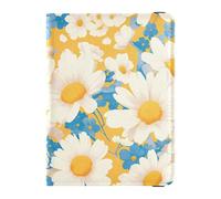 Leather Passport and Vaccine Card Wallet Combo Passport Case Travel Documents Wallet Passport Cover with RFID Blocking for Women and Men Waterproof, Daisy Flower Yellow Blue Pattern, One Size, Modern