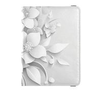 Leather Passport and Vaccine Card Wallet Combo Passport Case Travel Documents Wallet Passport Cover with RFID Blocking for Women and Men Waterproof, White Paper Flower Bouquet Art, One Size, Modern