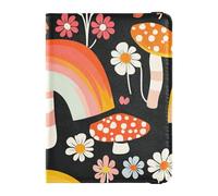 Leather Passport and Vaccine Card Wallet Combo Passport Case Travel Documents Wallet Passport Cover with RFID Blocking for Women and Men Waterproof, Rainbow Mushroom Floral Design, One Size, Modern
