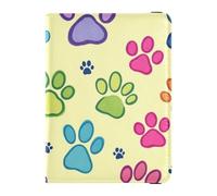 Leather Passport and Vaccine Card Wallet Combo Passport Case Travel Documents Wallet Passport Holder for Men and Women Waterproof, Colorful Dog Paw Yellow, One Size, Modern