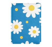 Leather Passport and Vaccine Card Wallet Combo Travel Documents Organizer Protector Passport Cover Holder Wallet Case for Men and Women Waterproof, Daisy Flower Blue Yellow Design, One Size, Modern