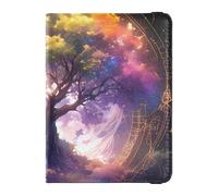 Leather Passport and Vaccine Card Wallet Combo Travel Documents Organizer Protector Passport Cover Holder Wallet Case for Women and Men Waterproof, Magical Tree Fantasy Art, One Size, Modern