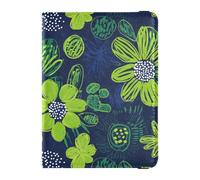 Leather Passport and Vaccine Card Wallet Combo Travel Documents Organizer Protector Passport Cover Holder Wallet Case for Men and Women Waterproof, Flower Green Blue Pattern, One Size, Modern