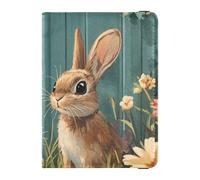 Leather Passport and Vaccine Card Wallet Combo Travel Documents Organizer Protector Passport Cover Holder Wallet Case for Men and Women Waterproof, Bunny Flower Hello Design, One Size, Modern