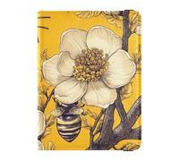 Leather Passport and Vaccine Card Wallet Combo Travel Documents Organizer Protector Passport Cover Holder Wallet Case for Women and Men Waterproof, Bee & Flower Yellow Art, One Size, Modern