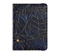 Leather Passport and Vaccine Card Wallet Combo Travel Documents Organizer Protector Passport Cover Holder Wallet Case for Women and Men Waterproof, Golden Arachnid Web Dark Design, One Size, Modern