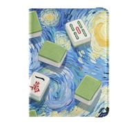 Leather Passport and Vaccine Card Wallet Combo Travel Documents Organizer Protector Passport Cover Holder Wallet Case for Men and Women Waterproof, Mahjong Starry Night Art, One Size, Modern