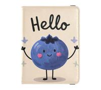 Leather Passport and Vaccine Card Wallet Combo Travel Documents Organizer Protector Passport Cover with RFID Blocking for Women and Men Waterproof, Hello Cartoon cute blue blueberry, One Size, Modern
