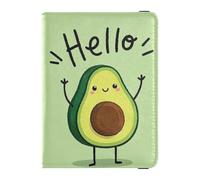 Leather Passport and Vaccine Card Wallet Combo Travel Documents Organizer Protector Passport Cover with RFID Blocking for Women and Men Waterproof, Hello Cartoon cute green avocado, One Size, Modern