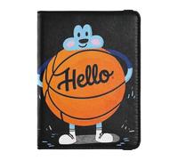 Leather Passport and Vaccine Card Wallet Combo Travel Documents Organizer Protector Passport Cover with RFID Blocking for Women and Men Waterproof, Hello Cartoon cute orange basketball, One Size
