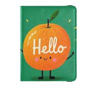 Leather Passport and Vaccine Card Wallet Combo Travel Documents Organizer Protector Passport Cover with RFID Blocking for Women and Men Waterproof, Hello Cartoon cute orange orange, One Size, Modern