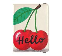 Leather Passport and Vaccine Card Wallet Combo Travel Documents Organizer Protector Passport Cover with RFID Blocking for Women and Men Waterproof, Hello Cartoon cute red cherry, One Size, Modern
