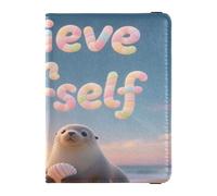 Leather Passport and Vaccine Card Wallet Combo Travel Documents Organizer Protector Passport Holder for Women and Men Waterproof, believe in yourself cute animal sea lion, One Size, Modern