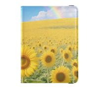 Leather Passport and Vaccine Card Wallet Combo Travel Documents Organizer Protector Passport Holder Combo with Vaccine Card Slot for Travel Essential Waterproof, Sunflower Field Rainbow, One Size