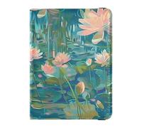 Leather Passport and Vaccine Card Wallet Combo Travel Documents Organizer Protector Passport Holder for Travel Essential Waterproof, flower Pond Watercolor Design, One Size, Modern