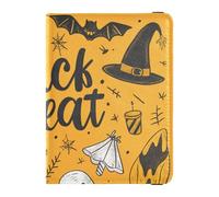Leather Passport and Vaccine Card Wallet Combo Travel Documents Organizer Protector Passport Holder for Women and Men Waterproof, Cute doodle drawings Trick or Treat Butter Yellow, One Size, Modern