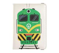 Leather Passport and Vaccine Card Wallet Combo Travel Documents Organizer Protector Passport Holder Combo with Vaccine Card Slot for Travel Essential Waterproof, Green Train Illustration, One Size