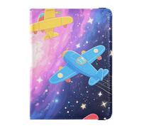Leather Passport and Vaccine Card Wallet Combo Travel Documents Organizer Protector Passport Holder Combo with Vaccine Card Slot for Travel Essential Waterproof, Cosmic Planes & Galaxies, One Size