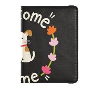 Leather Passport and Vaccine Card Wallet Combo Travel Documents Organizer Protector Passport Holder for Women and Men Waterproof, welcome home Cute cartoon dog4, One Size, Modern