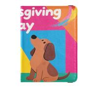 Leather Passport and Vaccine Card Wallet Combo Travel Documents Organizer Protector Passport Holder Combo with Vaccine Card Slot for Travel Essential Waterproof, cartoon cat dog colorful Thankgiving