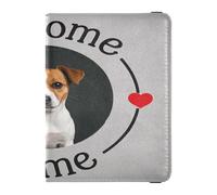 Leather Passport and Vaccine Card Wallet Combo Travel Documents Organizer Protector Passport Holder for Women and Men Waterproof, welcome home Cute cartoon dog, One Size, Modern