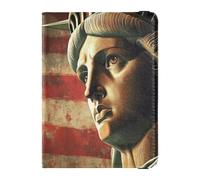 Leather Passport and Vaccine Card Wallet Combo Travel Documents Organizer Protector Passport Holder for Travel Essential Waterproof, USA Presidents Day Flag & Lady Liberty, One Size, Modern