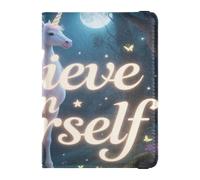 Leather Passport and Vaccine Card Wallet Combo Travel Documents Organizer Protector Passport Holder for Women and Men Waterproof, believe in yourself cute animal unicorns, One Size, Modern