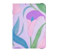 Leather Passport and Vaccine Card Wallet Combo Travel Documents Organizer Protector Passport Holder Combo with Vaccine Card Slot for Travel Essential Waterproof, Lily Flower Purple Pattern, One Size