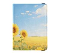 Leather Passport and Vaccine Card Wallet Combo Travel Documents Organizer Protector Passport Holder Combo with Vaccine Card Slot for Travel Essential Waterproof, Sunflower Field Joy, One Size, Modern