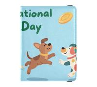 Leather Passport and Vaccine Card Wallet Combo Travel Documents Organizer Protector Passport Holder Combo with Vaccine Card Slot for Travel Essential Waterproof, cartoon happy dogs, One Size, Modern
