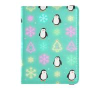 Leather Passport and Vaccine Card Wallet Combo Travel Documents Organizer Protector Passport Holder Combo with Vaccine Card Slot for Travel Essential Waterproof, Penguin Snowflake Print, One Size