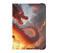 Leather Passport and Vaccine Card Wallet Combo Travel Documents Organizer Protector Passport Holder for Travel Essential Waterproof, Fiery Dragon Flame Art, One Size, Modern
