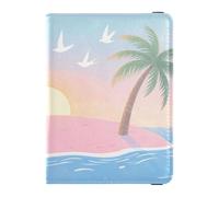Leather Passport and Vaccine Card Wallet Combo Travel Documents Organizer Protector Passport Holder Combo with Vaccine Card Slot for Travel Essential Waterproof, Tropical Island Sunset, One Size