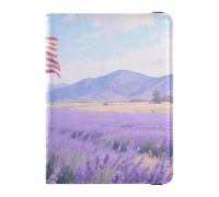 Leather Passport and Vaccine Card Wallet Combo Travel Documents Organizer Protector Passport Holder Combo with Vaccine Card Slot for Travel Essential Waterproof, Lavender Field & Flag, One Size