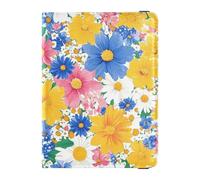 Leather Passport and Vaccine Card Wallet Combo Travel Documents Organizer Protector Passport Holder for Travel Essential Waterproof, Colorful Wildflower Field Print, One Size, Modern
