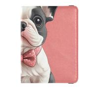 Leather Passport and Vaccine Card Wallet Combo Travel Passport Wallet Passport Cover with RFID Blocking for Men and Women Waterproof, Dog Bowtie Blush Art, One Size, Modern