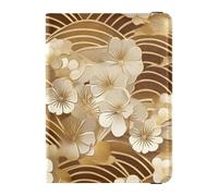 Leather Passport and Vaccine Card Wallet Combo Travel Passport Wallet Passport Cover with RFID Blocking for Men and Women Waterproof, Golden Floral Wave Pattern, One Size, Modern