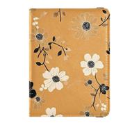 Leather Passport and Vaccine Card Wallet Combo Travel Passport Wallet Passport Cover with RFID Blocking for Men and Women Waterproof, Flower Black Yellow Pattern, One Size, Modern