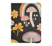 Leather Passport and Vaccine Card Wallet Combo Travel Passport Wallet Passport Holder Case for Men and Women Waterproof, Rainbow Mushroom Floral Design, One Size, Modern